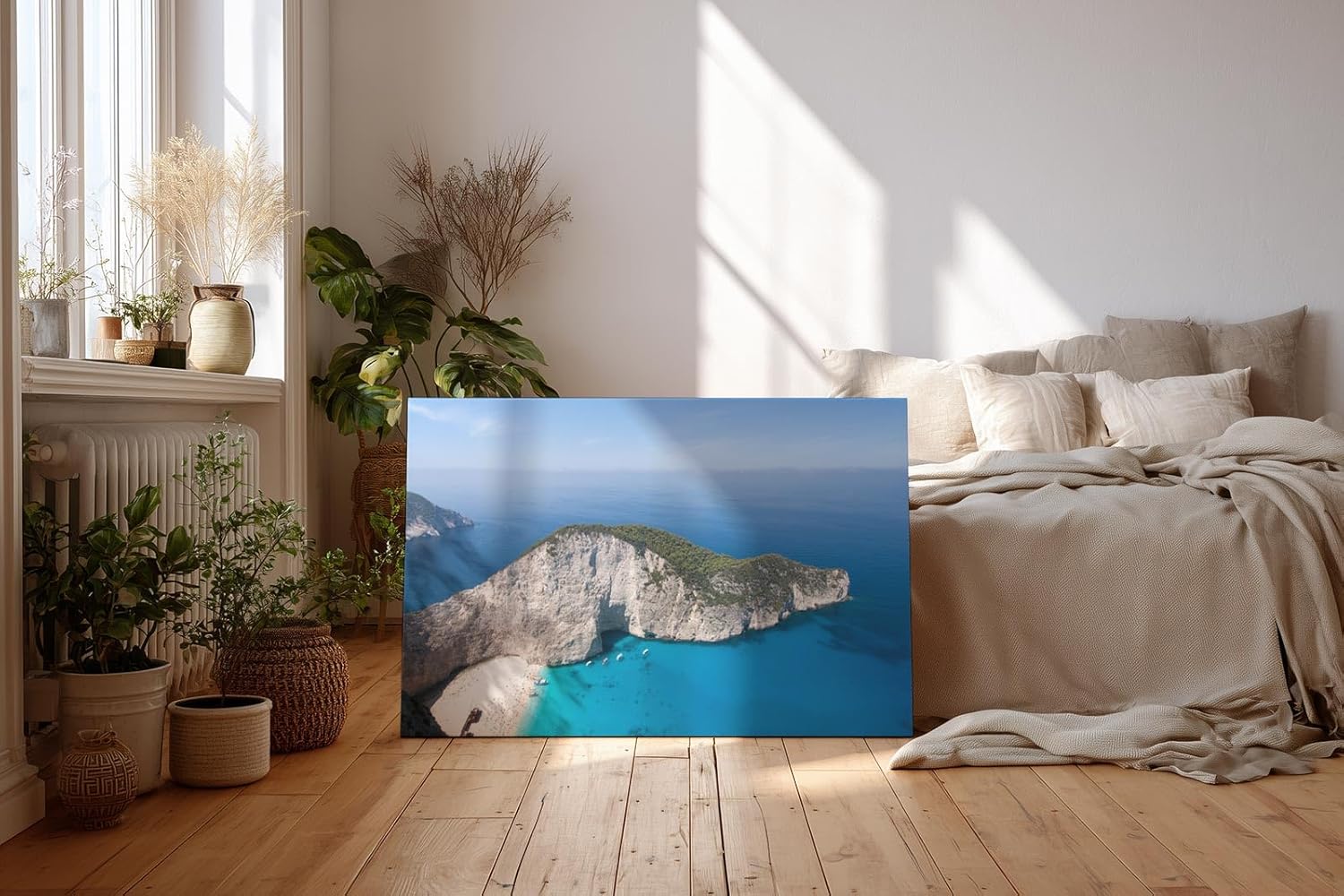 Sinus Art Wandbild 120x80cm Satte Türkistöne, weiße Felsen und mediterranes Flair gestochen scharf