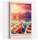 Paul Sinus Kunstdruck 40x60cm Mountain Lake Morning mit Booten und Sonnenaufgang am See