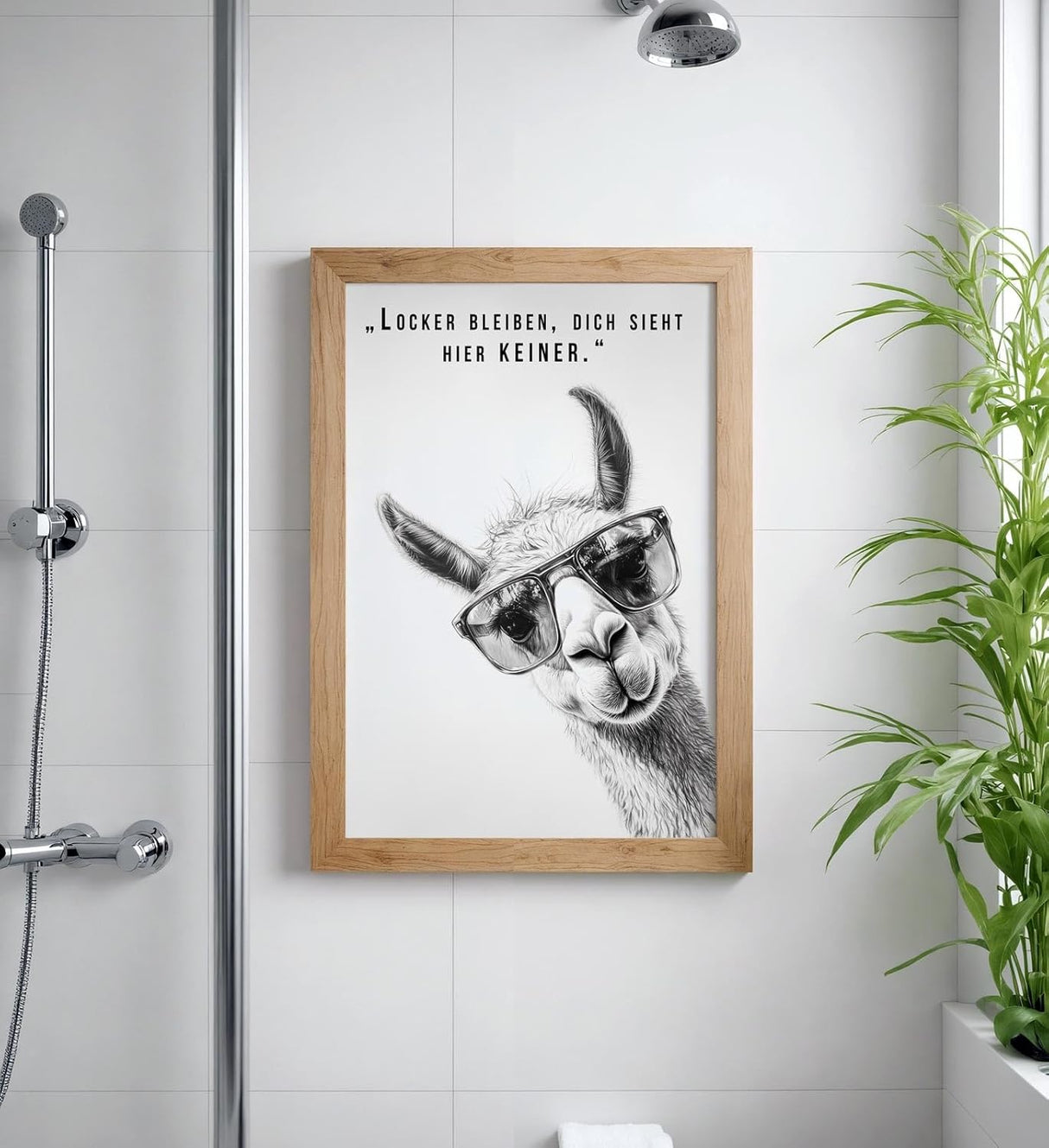 Paul Sinus Poster/Leinwandbild/Rahmenoption Lustiges Lamabild – Coole Klo-Deko fürs Gäste-WC – Perfekt für Humorvolle