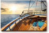 Sinus Art Wandbild 120x80cm Atmosphärisches Meermotiv mit Perspektive vom Holzdeck eines Segelboots bei Sonnenuntergang