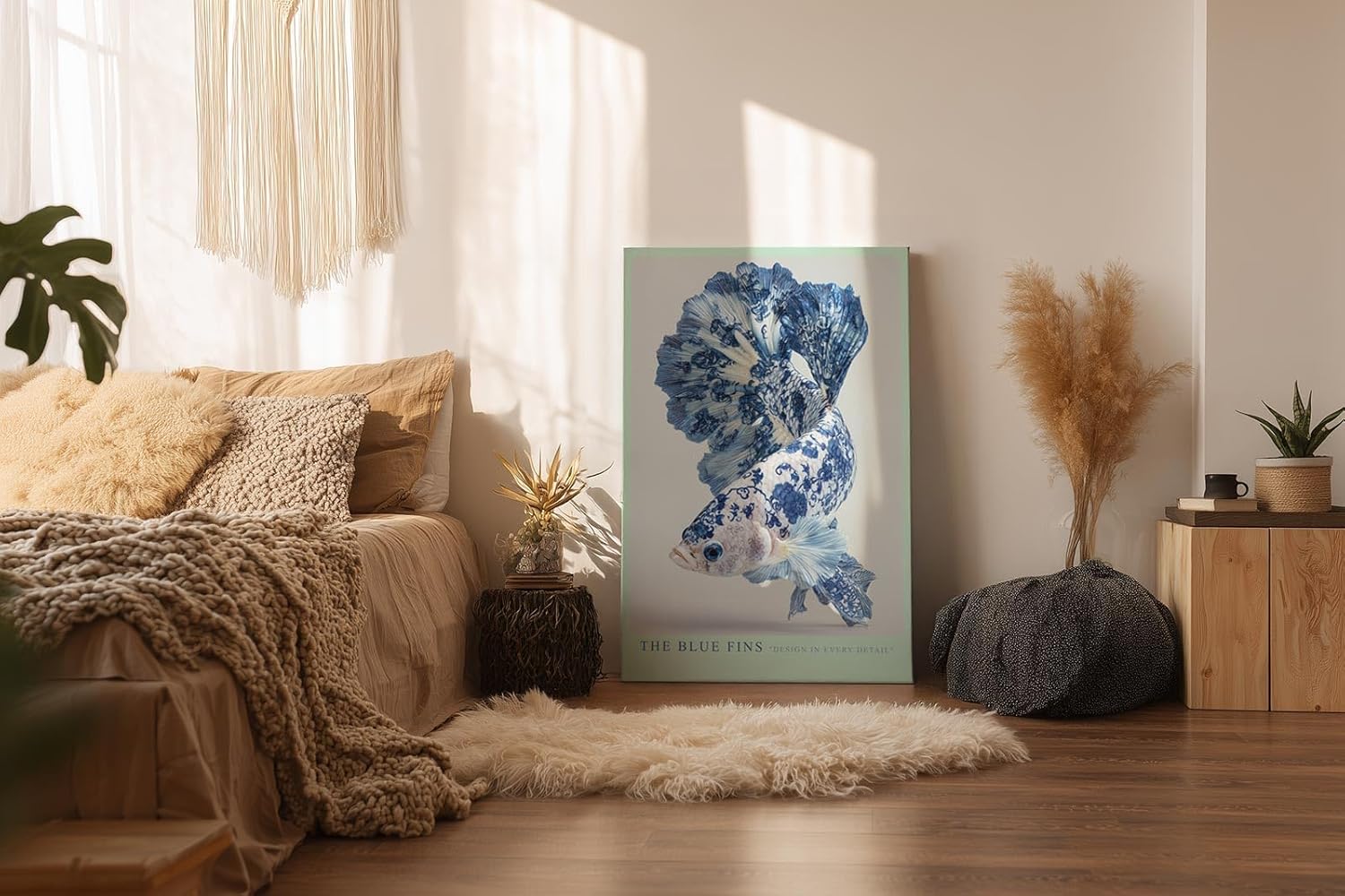 Paul Sinus Wandbild in 40x60cm The Blue Fins – kunstvoller Fisch in filigraner Blau-Weiß-Porzellanoptik für elegante Raumgestaltung