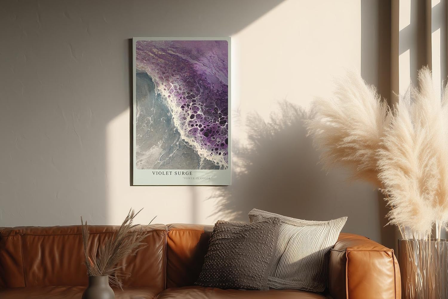 Paul Sinus Wandbild in 40x60cm Violet Surge Abstrakte Wellenbewegung in Violett und Weiß