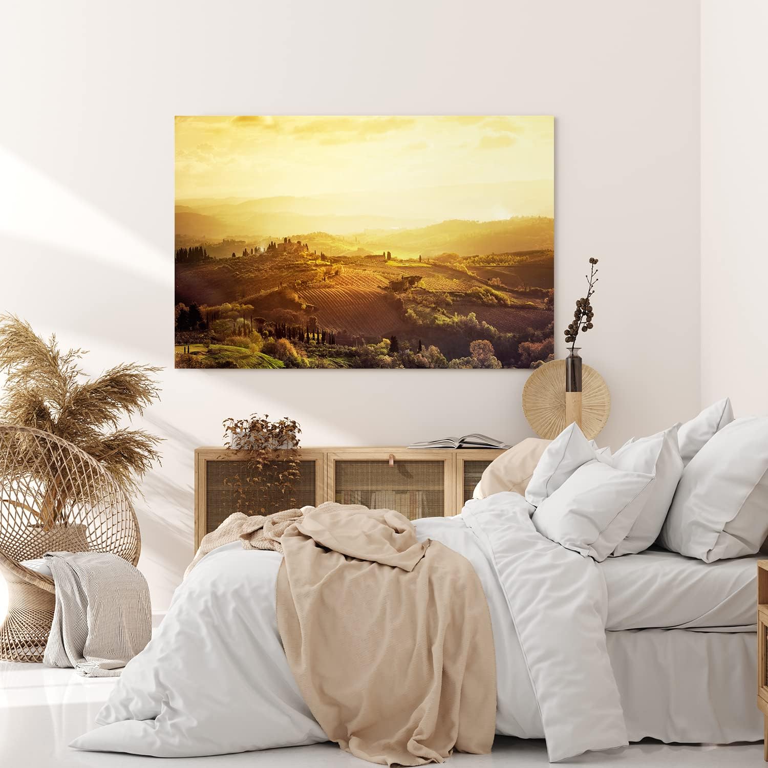 Paul Sinus Wandbild 120x80cm Toskana Landschaft Italien Finca Morgentau Grün