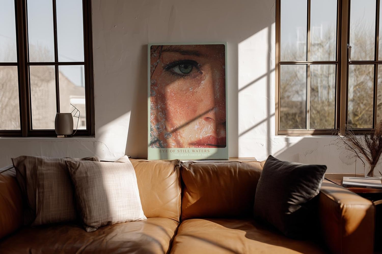 Paul Sinus Wandbild in 40x60cm Eye of Still Waters hyperrealistisches Nahporträt eines grünen Auges mit Wassertropfen