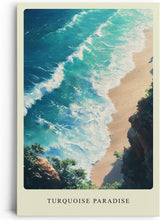 Paul Sinus Leinwandbild 40x60cm Türkises Paradies – Strahlend blaue Meereswellen an einer goldenen Sandküste mit mediterraner Atmosphäre