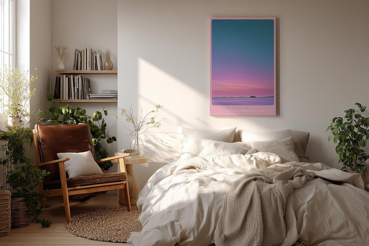 Paul Sinus Wandbild in 40x60cm Pink Horizon mit farbintensivem Sonnenaufgangshimmel in Pinkund Blautönen für moderne Wandgestaltung