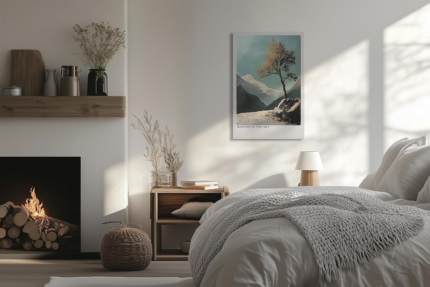 Paul Sinus Leinwandbild 60x90cm Verwurzelt im Himmel – Einsamer Baum auf felsiger Anhöhe mit Berglandschaft und impressionistischer Textur