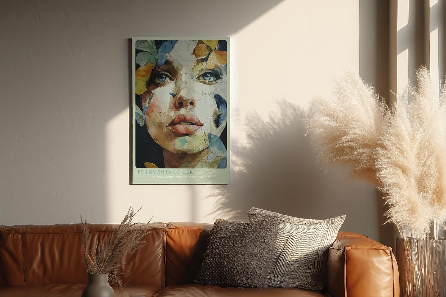 Paul Sinus Wandbild in 40x60cm Fragments of Her – ausdrucksstarkes Porträt einer Frau mit Schmetterlingsfragmenten in leuchtenden Farben