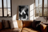 Paul Sinus Wandbild in 40x60cm The Depth of Contrast – Schwarz-weiße Reliefstruktur mit fließenden, organischen Linien und starker Licht-Schatten-Wirkung