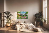 Sinus Art Wandbild 120x80cm Detailreich illustrierte Tiergruppe mit Panda, Tiger, Giraffe, Affe, Elefant u. v. m.