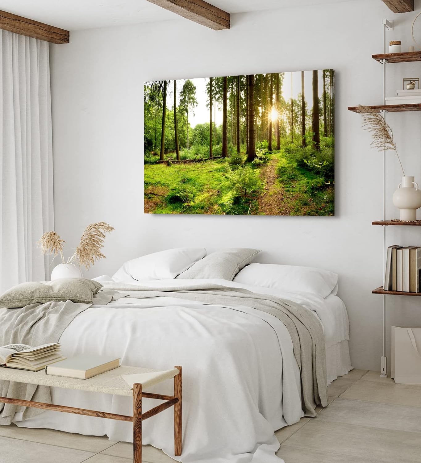 Paul Sinus Wandbild 120x80cm Fichtenwald Wald Grün Sonnenstrahlen Natur Bäume