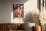 Paul Sinus Wandbild in 40x60cm The Flowered Mind Farbenprächtiges Frauenporträt mit floralen Mustern und verspielter Farbvielfalt für kreative Raumakzente