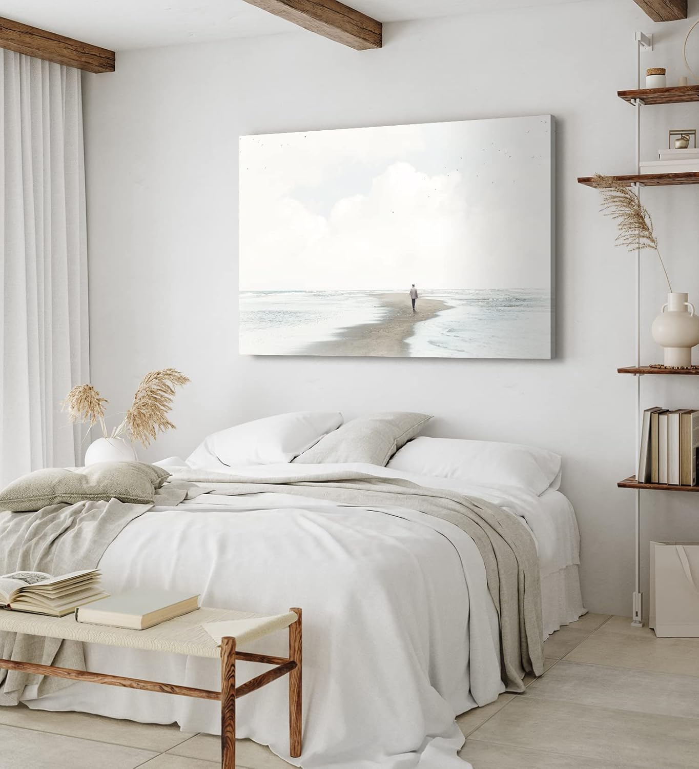 Paul Sinus Wandbild 120x80cm Einsamer Mann Nordsee Meer Horizont Hell weißer Himmel