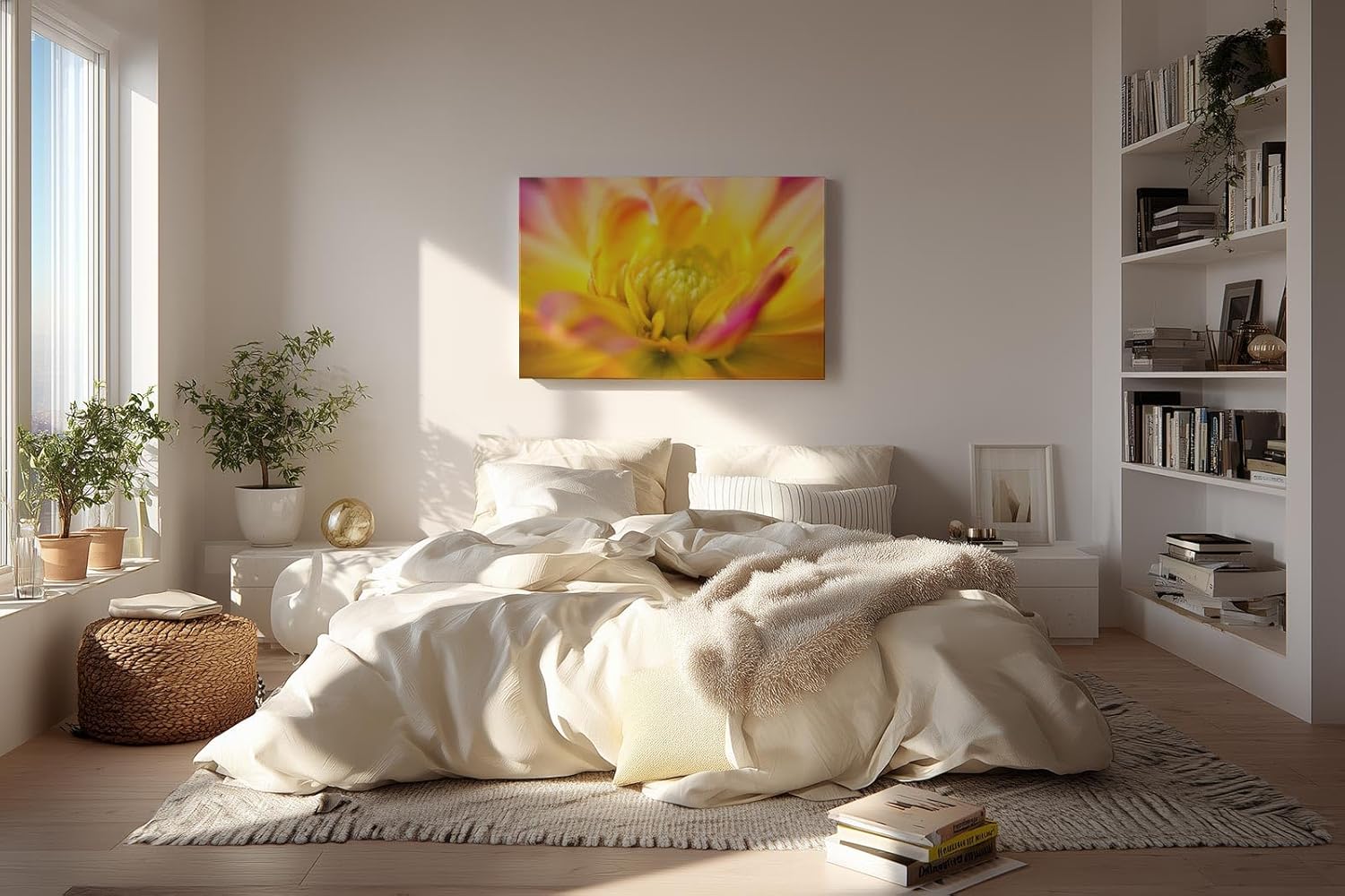Sinus Art Wandbild 120x80cm Detailreiche Makroaufnahme einer gelben Dahlie mit weichen Übergängen und Leuchtkraft