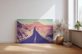 Sinus Art Wandbild 120x80cm Dynamisches Wüstenmotiv mit geschwungener Straße und Weitblick bis zum Horizont