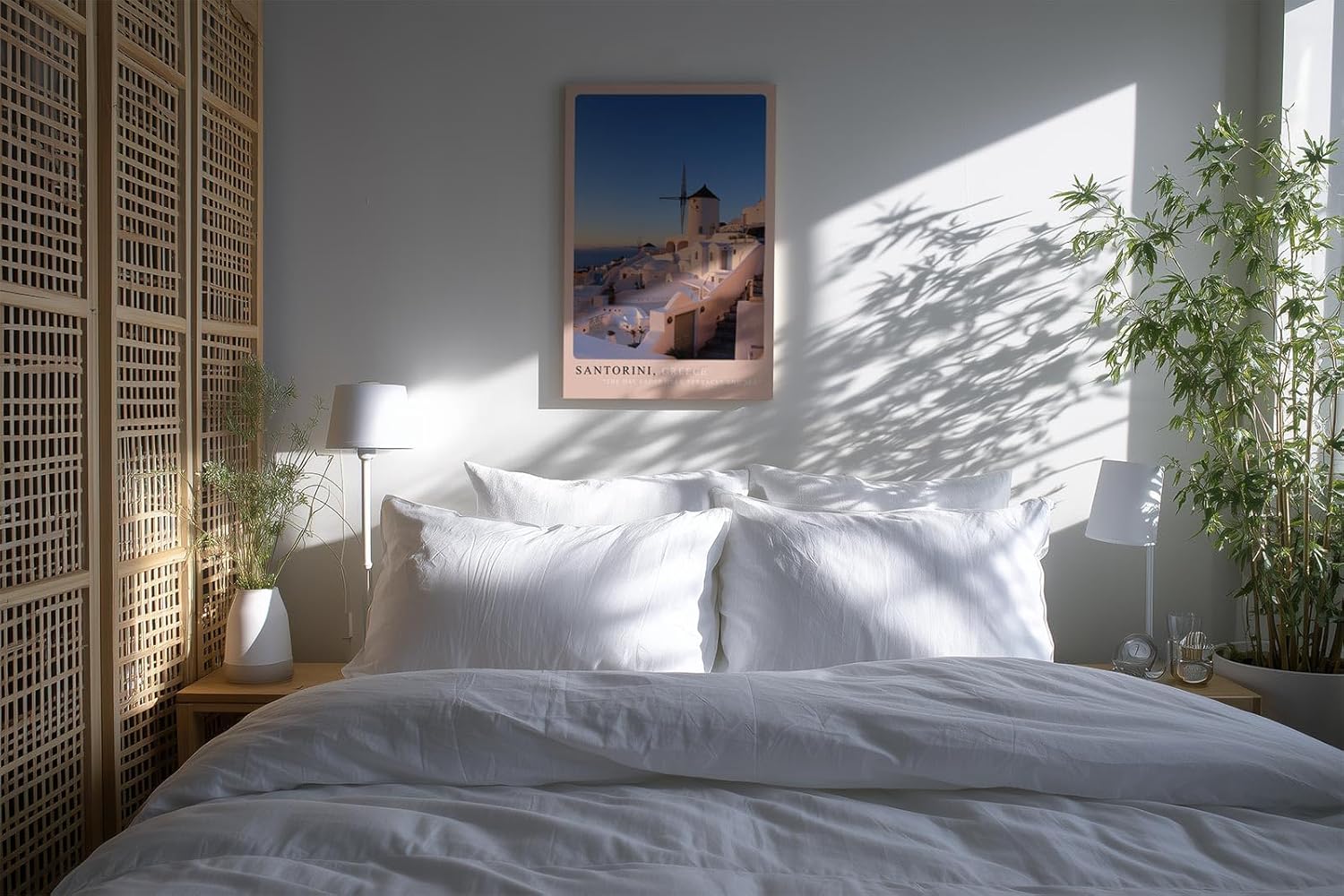 Paul Sinus Kunstdruck 40x60cm Santorini Griechenland weiße Häuser und Windmühle bei Sonnenuntergang
