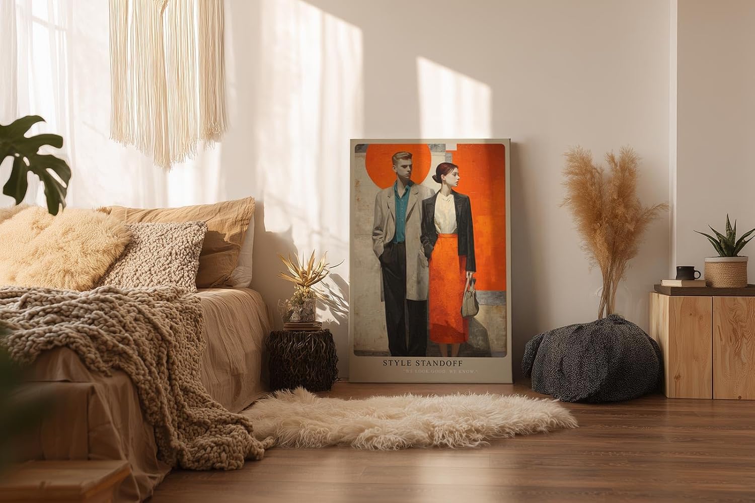 Paul Sinus Wandbild in 40x60cm modernes Modepaar vor farbintensivem Hintergrund – stilvolle, zeitgenössische Darstellung