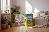 Sinus Art Wandbild 120x80cm Fröhliche Tiergruppe in cartoonhafter Darstellung – ideal für Kinderzimmer