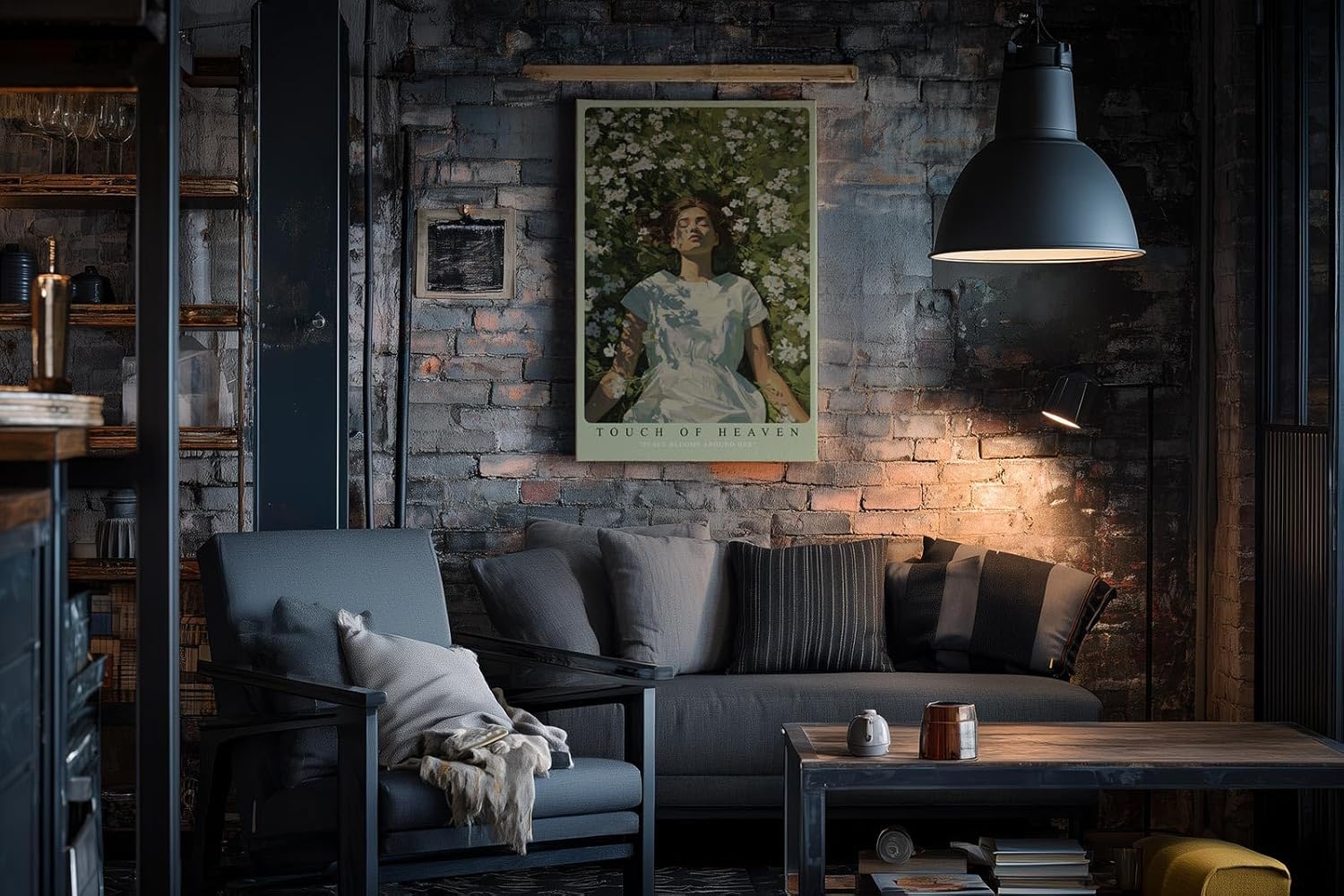 Paul Sinus Wandbild in 40x60cm Touch of Heaven – Sommerliches Porträt einer Frau im weißen Kleid, liegend in einem Meer aus weißen Blumen