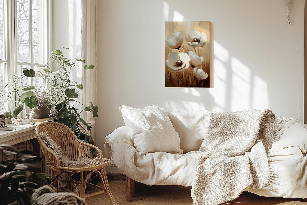 Paul Sinus 60x90cm Wandbild Leuchtende Blüten in Beige – Ausdrucksvolle Blumenpracht mit stilvoller Blume