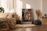 Paul Sinus Wandbild in 40x60cm Petal Veil mit Frauenportrait hinter floraler Komposition in kräftigen Farben für elegante Wandgestaltung