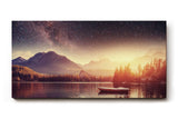 Sinus Art Wandbild 120x80cm Stimmungsvolle Komposition aus Sternenhimmel, Bergen und stiller Wasserfläche