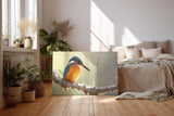 Sinus Art Wandbild 120x80cm Detailreiche Aufnahme eines Eisvogels mit blauen und orangefarbenen Federn in ruhiger Pose