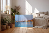 Sinus Art Wandbild 120x80cm Mediterraner Jachthafen bei Abendstimmung – reflektierend, maritim und entspannend