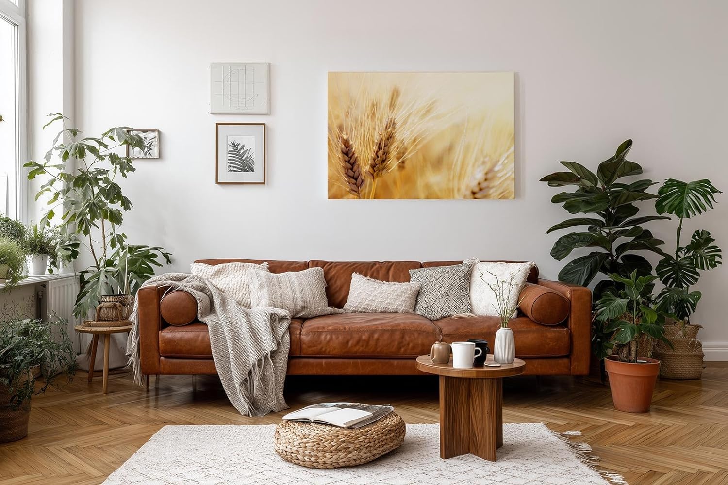 Sinus Art Wandbild 120x80cm Sommerliches Kornfeld mit Weizenähren in goldener Abendsonne
