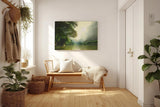 Sinus Art Wandbild 120x80cm Stimmungsvoller Flusslauf im Tal mit Sonnenaufgang und dichter Vegetation