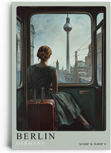 Paul Sinus Leinwandbild 40x60cm Leinwandbild Berlin Nostalgie Retro Zugreise Fernsehturm Stadtblick Vintage Atmosphäre Vergangenheit Zukunft Sehnsucht