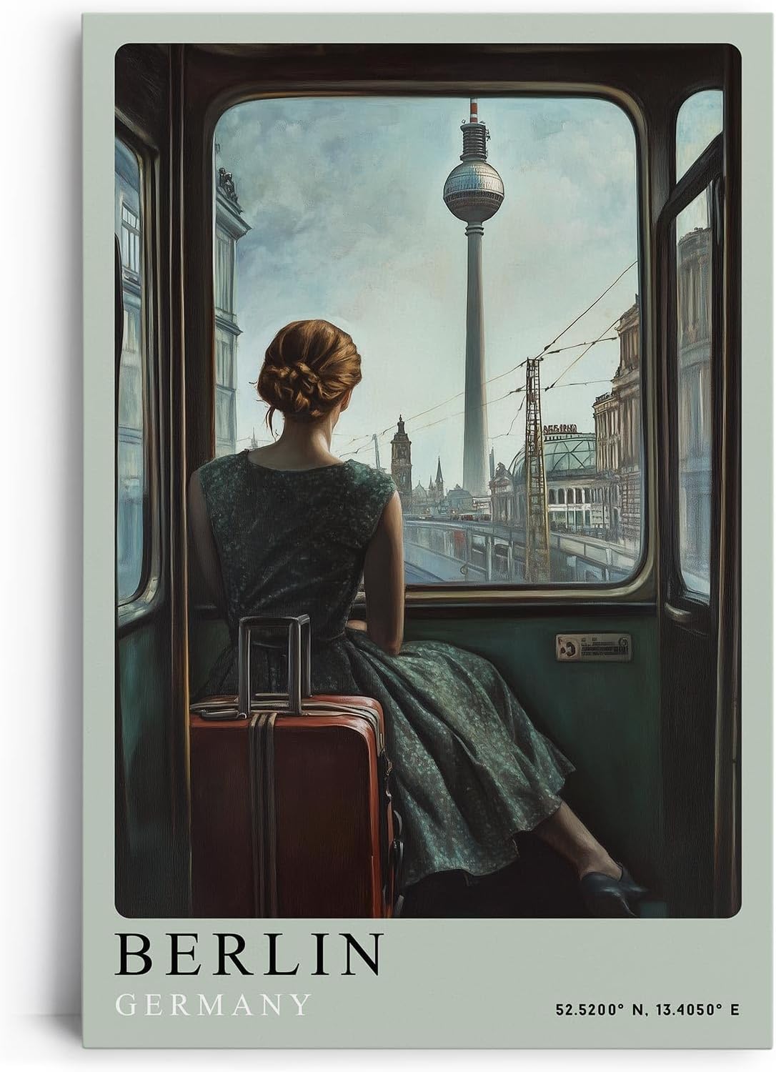 Paul Sinus Leinwandbild 40x60cm Leinwandbild Berlin Nostalgie Retro Zugreise Fernsehturm Stadtblick Vintage Atmosphäre Vergangenheit Zukunft Sehnsucht
