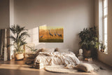 Sinus Art Wandbild 120x80cm Die Kraniche in der goldenen Landschaft erzeugen ein Gefühl von Freiheit und Frieden