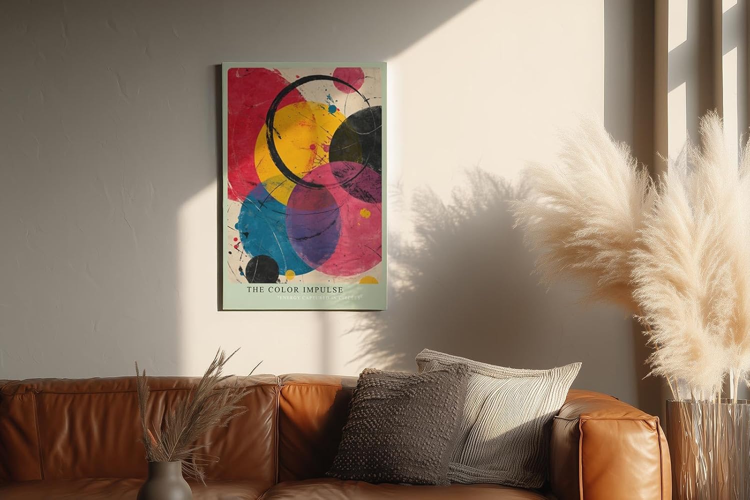 Paul Sinus Wandbild in 40x60cm The Color Impulse – Lebendige Komposition aus überlappenden Kreisen in kräftigem Gelb, Rot, Blau, Pink und Schwarz