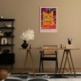 Paul Sinus Leinwandbild 60x90cm Hypnotische Vision – Faszinierende Katze in leuchtend surrealem Farbspektakel