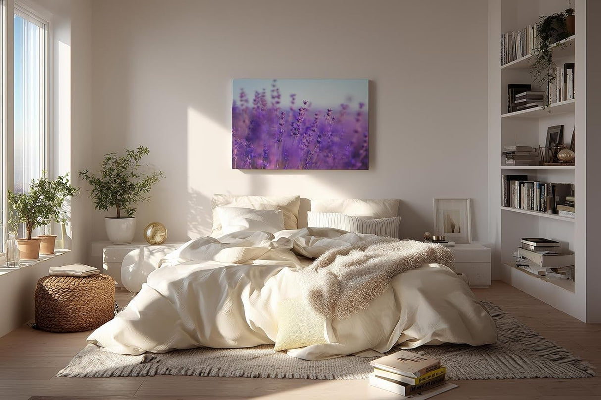 Sinus Art Wandbild 120x80cm Duftender Lavendel in sanften Lila- und Blautönen mit weichem Hintergrund