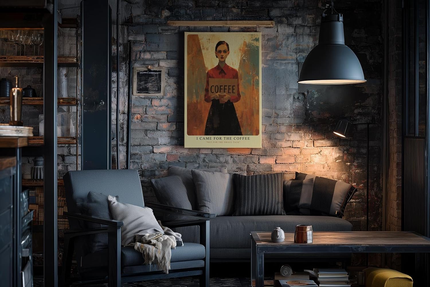 Paul Sinus Wandbild in 40x60cm I Came for the Coffee – minimalistisches Porträt mit Kaffeebecher in kräftigen Farbtönen