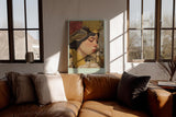 Paul Sinus Wandbild in 40x60cm The Bird's Secret – Poetisches Porträt einer Frau mit Vogel und floraler Umrahmung in sanften Farbtönen