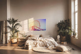 Sinus Art Wandbild 120x80cm Farbenfrohes Riesenrad mit Achterbahn im Vordergrund für nostalgische Dynamik