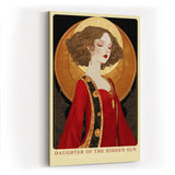 Paul Sinus Wandbild in 40x60cm Daughter of the Hidden Sun Stilisiertes Frauenporträt in Rot und Gold mit ornamentalen Details für luxuriöse Raumgestaltung