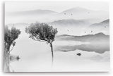 Paul Sinus Wandbild 120x80cm Berge See Fischerboot Schwarz Weiß Baum Kunstvoll