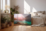 Sinus Art Wandbild 120x80cm Faszinierende Felslandschaft mit türkisfarbenem Wasser und warmem Lichtspiel