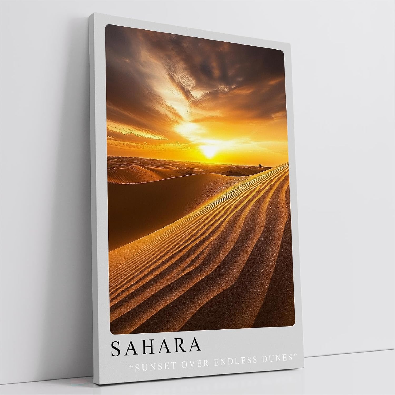 Paul Sinus Leinwandbild 60x90cm Leinwandbild Sahara Wüste Sonnenuntergang Dünen Landschaft Natur goldene Farben endlose Weite Fernweh Magie Atmosphäre
