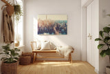 Sinus Art Wandbild 120x80cm Stimmungsvolle Stadtsilhouette mit Brooklyn Bridge und Sonnenlicht über Manhattan