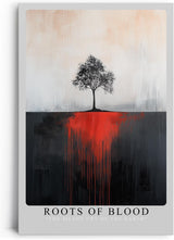 Paul Sinus Leinwandbild 80x120cm Roots of Blood – Symbolischer Baum mit dramatischen roten Wurzeln auf abstrakter Leinwand