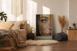 Paul Sinus Wandbild in 40x60cm Ornament of Truth – Ausdrucksstarkes Porträt mit goldener Ornamentstruktur und blauem Auge