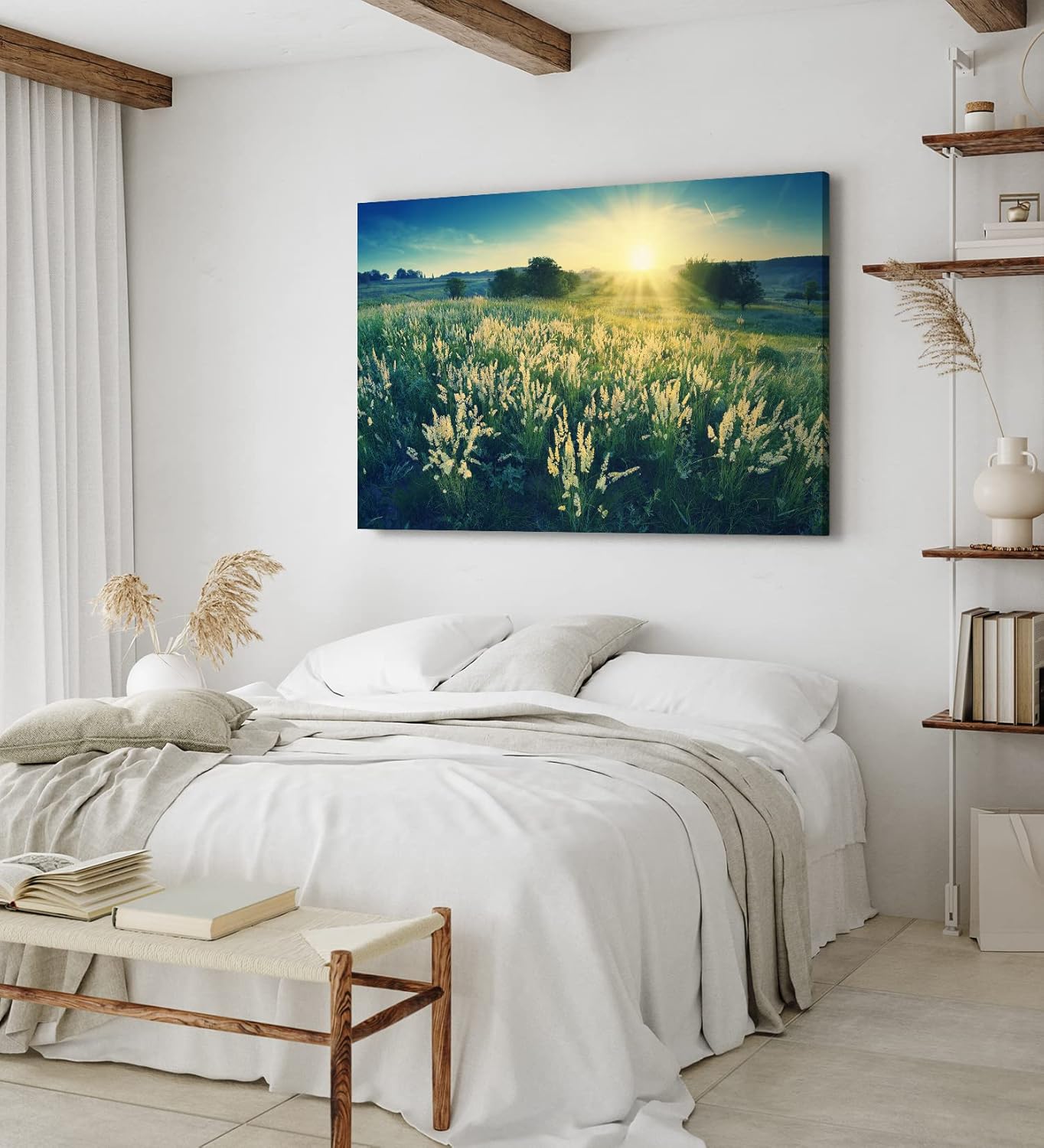 Paul Sinus Wandbild 120x80cm Sonnenuntergang Wildblumen Wiese Natur Landschaft