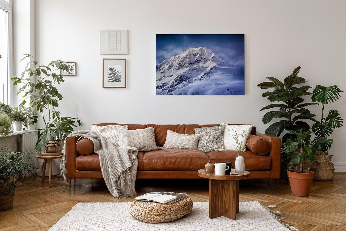 Sinus Art Wandbild 120x80cm Imposanter Schneegipfel unter blauem Himmel mit Licht- und Schattenspiel