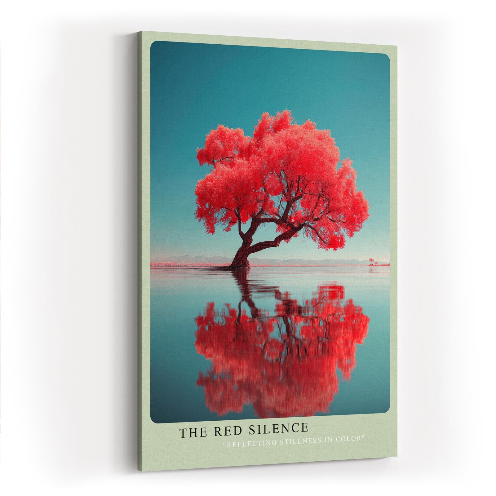 Paul Sinus Wandbild in 40x60cm The Red Silence – leuchtend roter Baum im Wasser mit Spiegelung, moderne Naturfotokunst