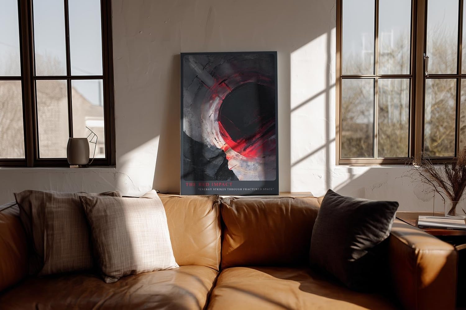 Paul Sinus Wandbild in 40x60cm The Red Impact – Dynamisches abstraktes Kunstwerk mit rotem Akzent und kreisförmiger Komposition